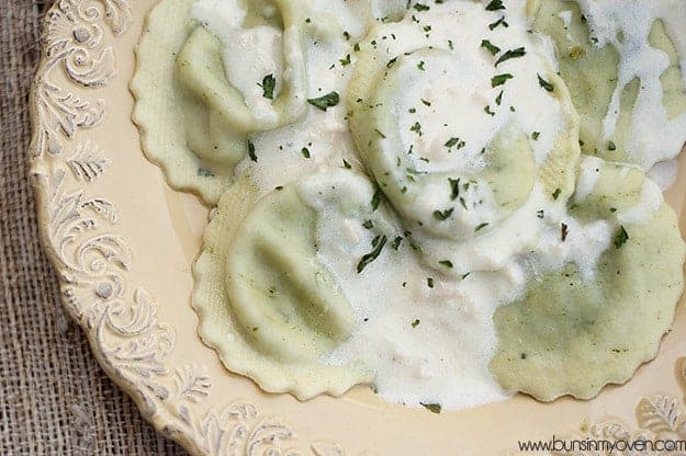 Chicken Florentine Ravioli with Alfredo Sauce