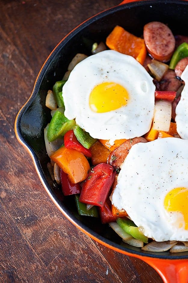 Smoked Sausage Hash with Fried Eggs — Buns In My Oven