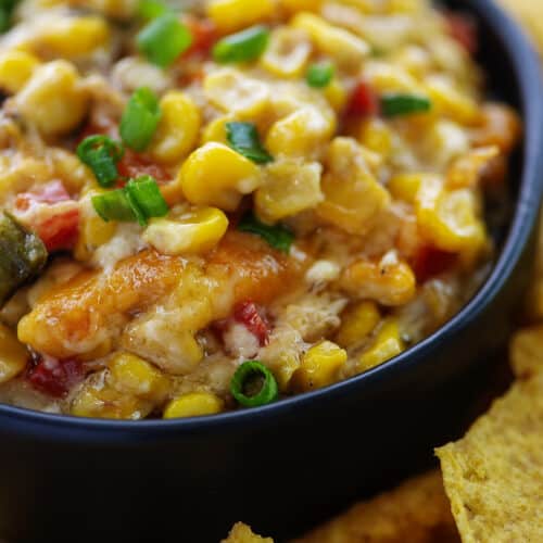 Corn Dip - served cold with tortilla chips, it's a tasty dip and so easy!