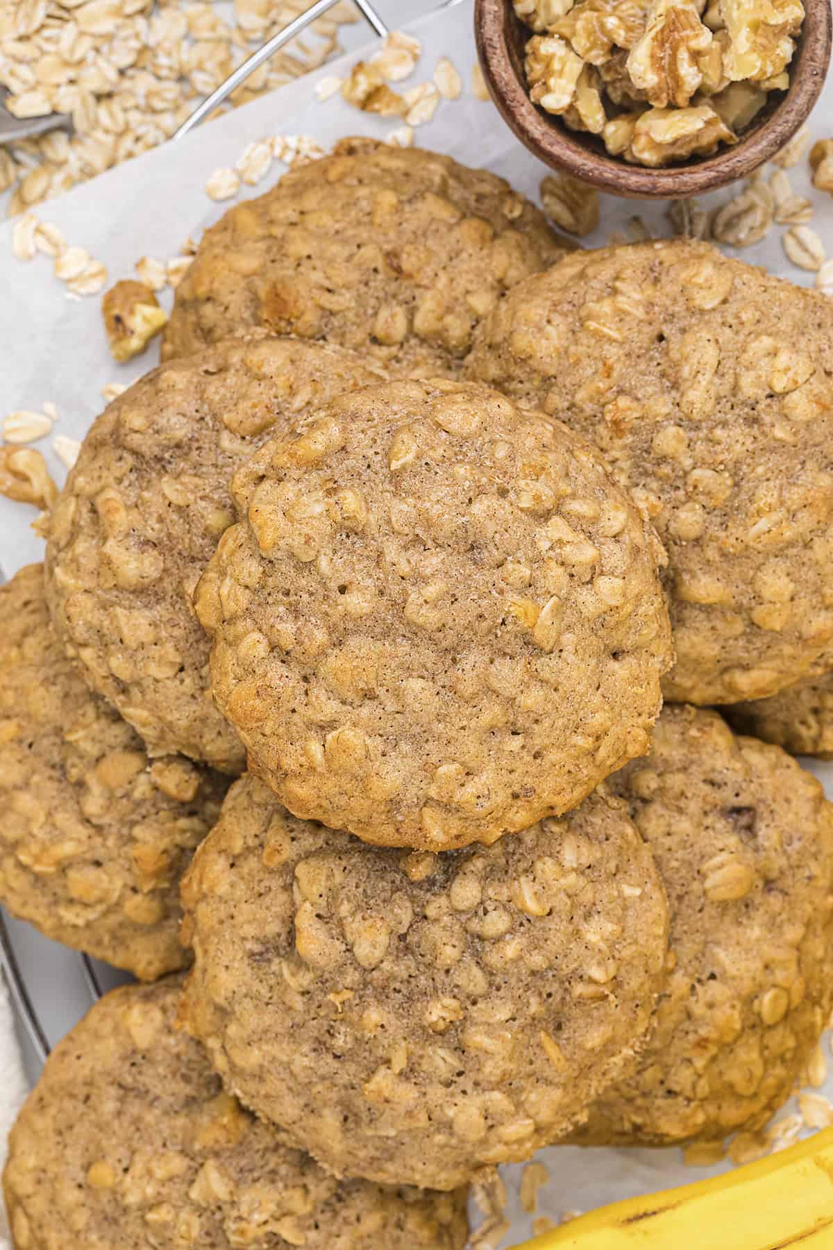 Pile of banana cookies.