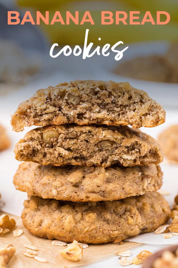 Banana bread cookies stacked up.