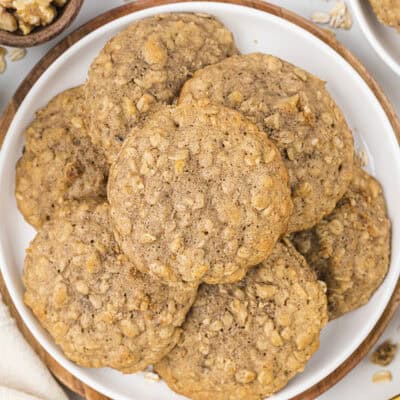 Plate full of banana cookies.