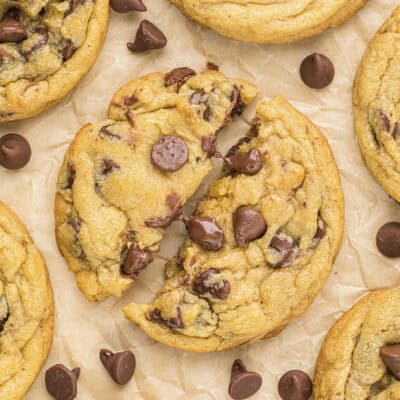 Chocolate chip pudding cookies on baking sheet.