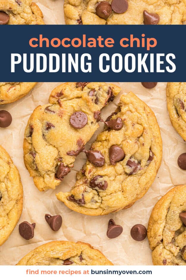 Chocolate chip cookie with text for pinterest.