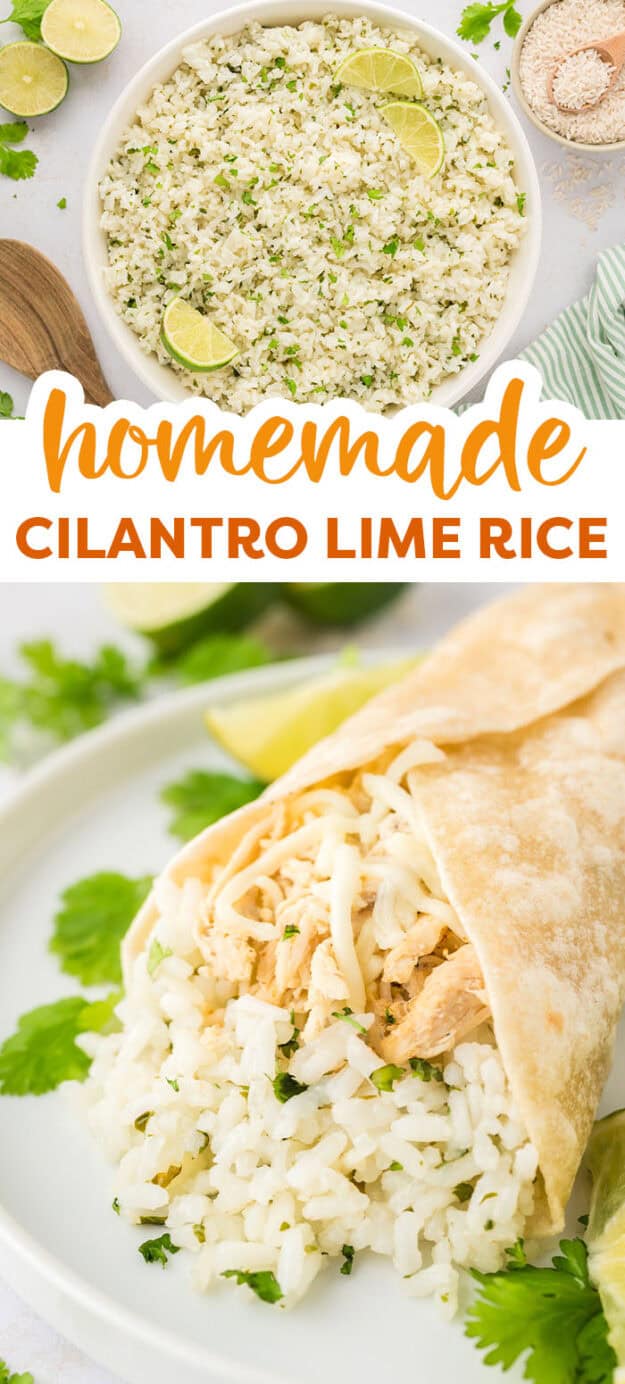 Collage of cilantro lime rice images.