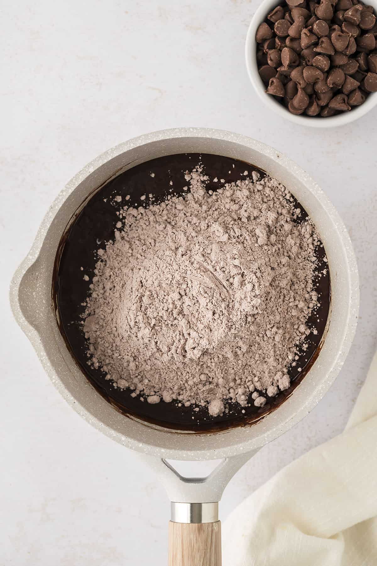 Brownie batter in pan.
