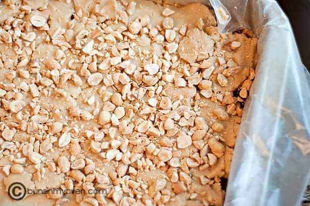 Peanut butter and oats in a baking sheet 