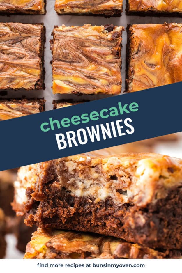 Collage of cheesecake brownie images.