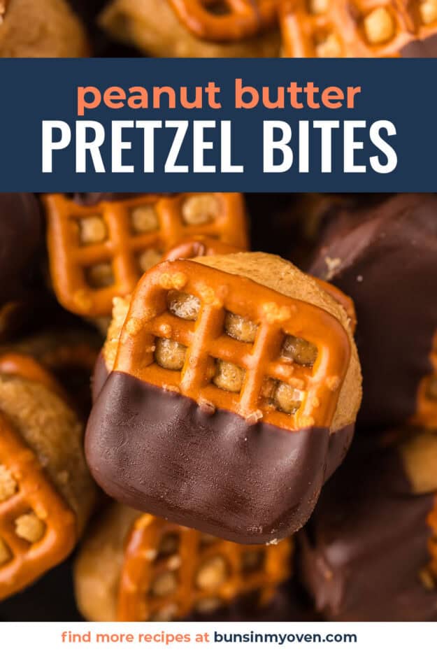 Close up of peanut butter pretzel bites.