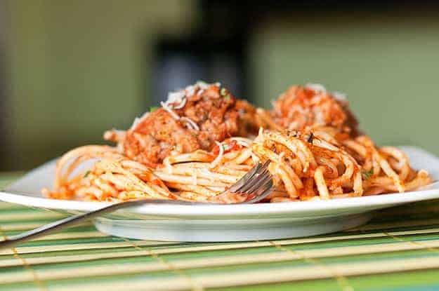 Spaghetti and meatballs are a traditional dinner favorite for my kids.