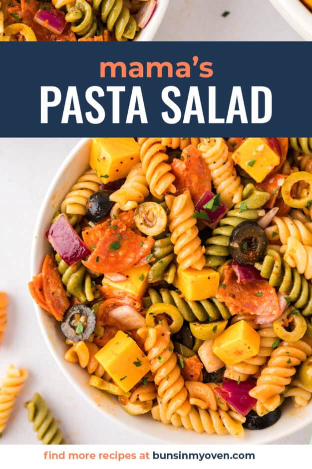 pasta salad in bowl.