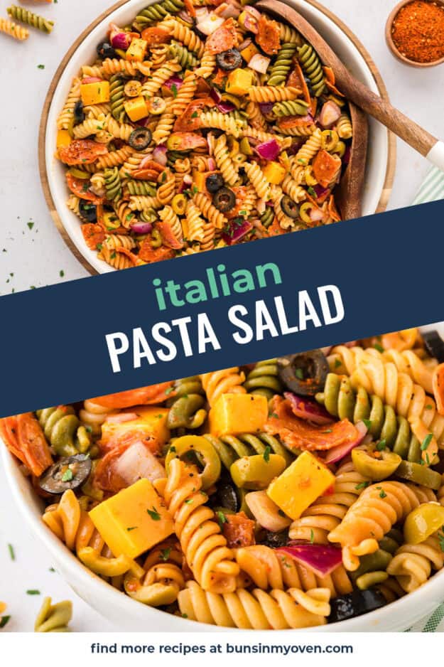 Collage of italian pasta salad images.