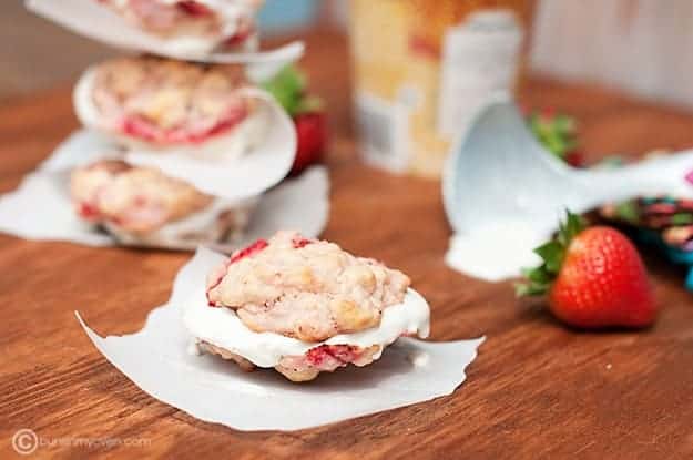 Strawberry shortcake cookies on a table