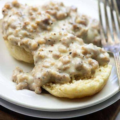 Hearty Biscuit and Gravy Casserole | Buns In My Oven