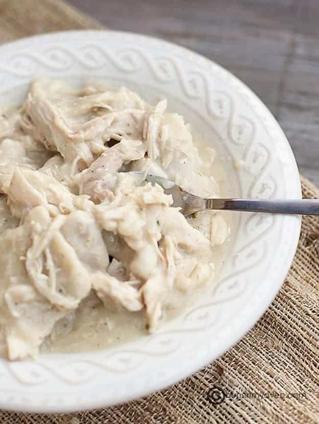 Cracker barrel chicken and dumplings recipe made at home, served in a white bowl.
