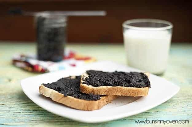 Oreo spread on two pieces of toast