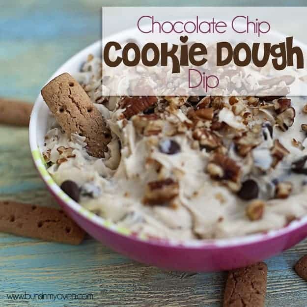 A closeup of chocolate chip cookie dough dip on a table 