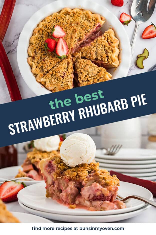 Collage of strawberry and rhubarb pie images.