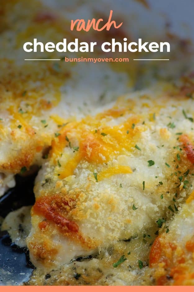 baked chicken breasts in baking dish.
