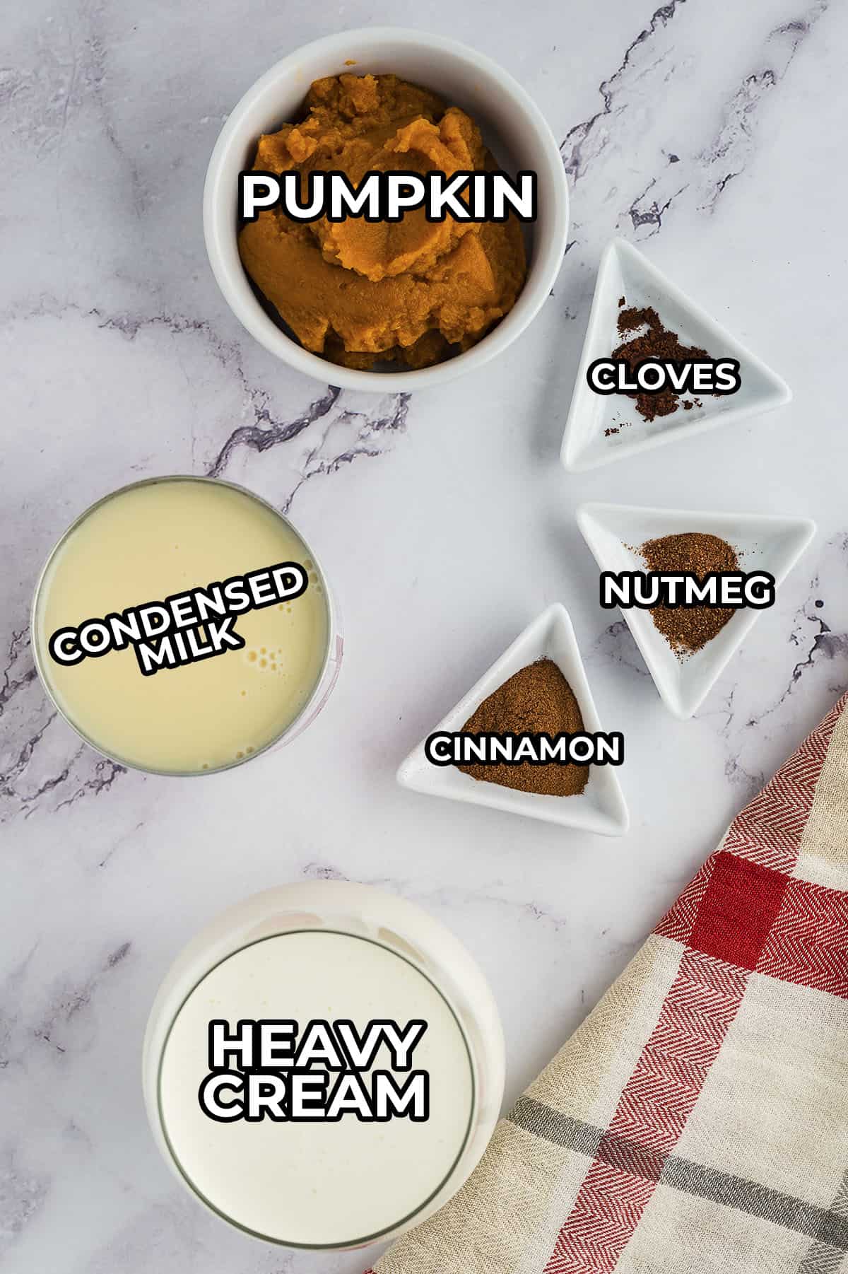 Ingredients needed for pumpkin ice cream.