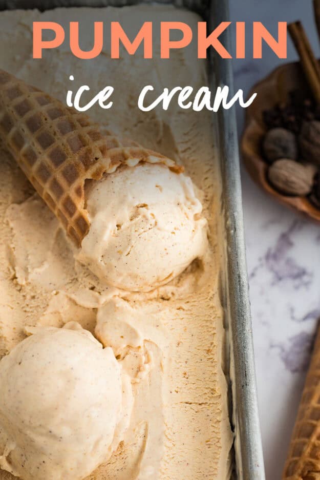 Pumpkin ice cream in metal tin.