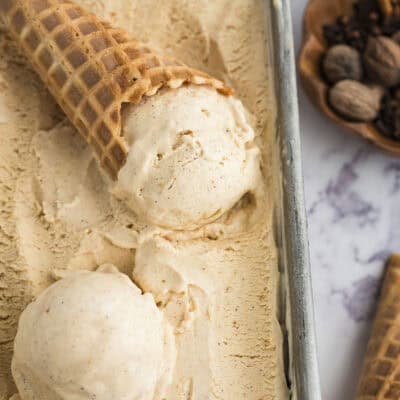 Pumpkin ice cream in metal loaf pan.