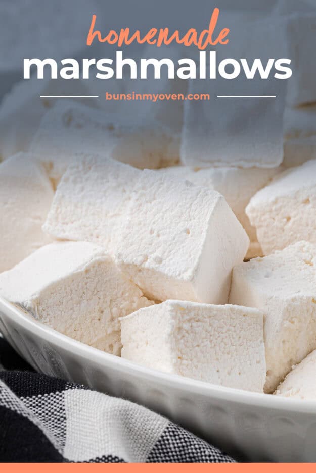 Homemade marshmallows in white bowl.