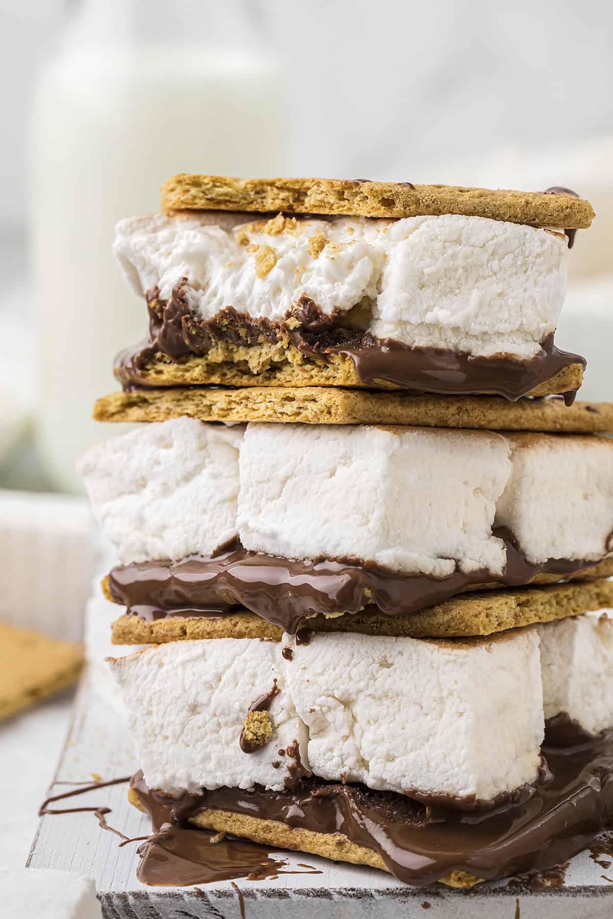 S'mores stacked on counter.