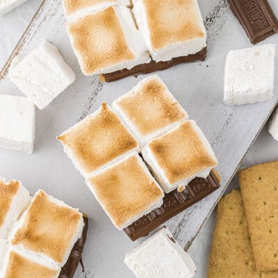 Toasted homemade marshmallows on s'mores.