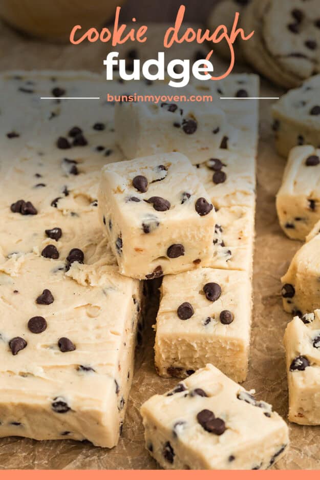 Cookie dough fudge on counter.