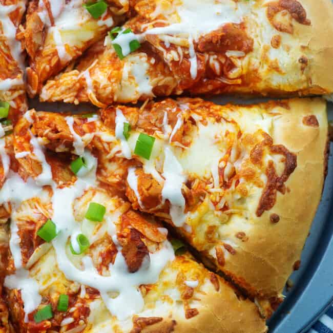 The Best Buffalo Chicken Pizza Recipe! | BunsInMyOven.com