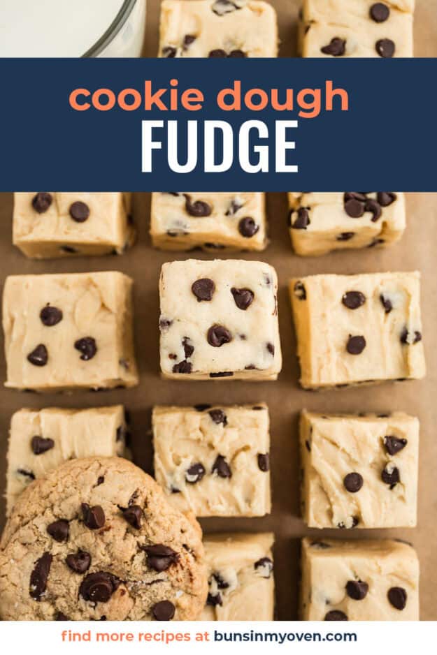 Cookie dough fudge on parchment paper.