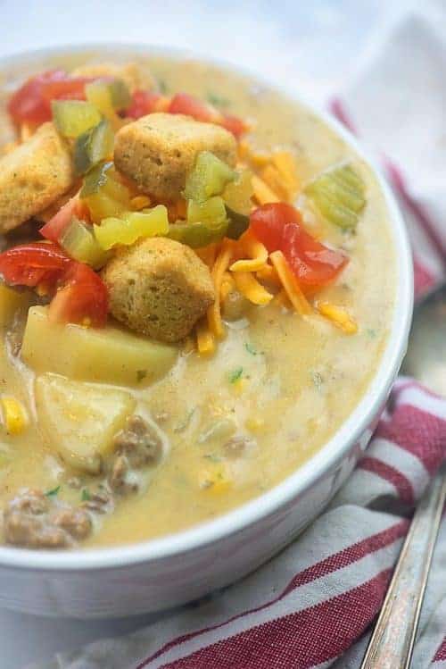 Hearty Cheeseburger Soup Recipe | Buns In My Oven