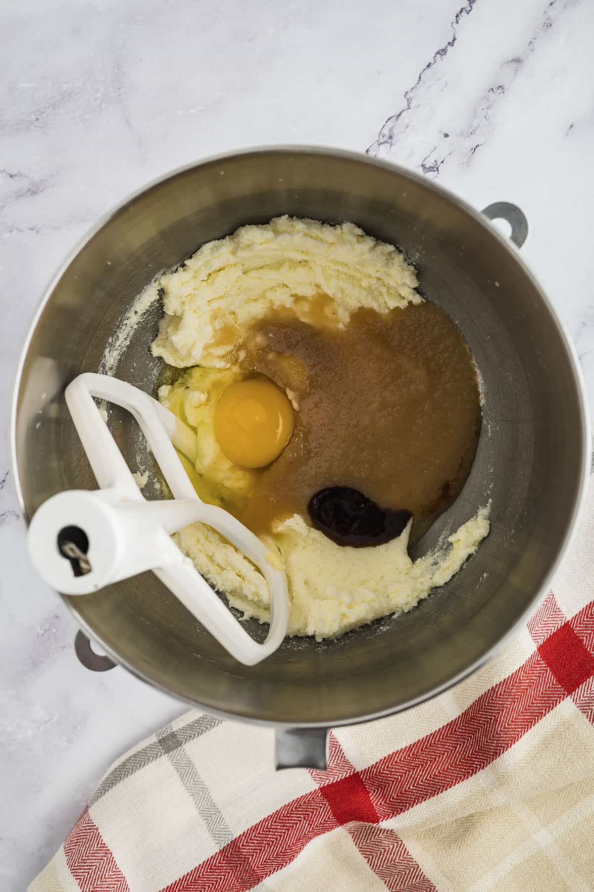 Donut muffin batter in mixing bowl.