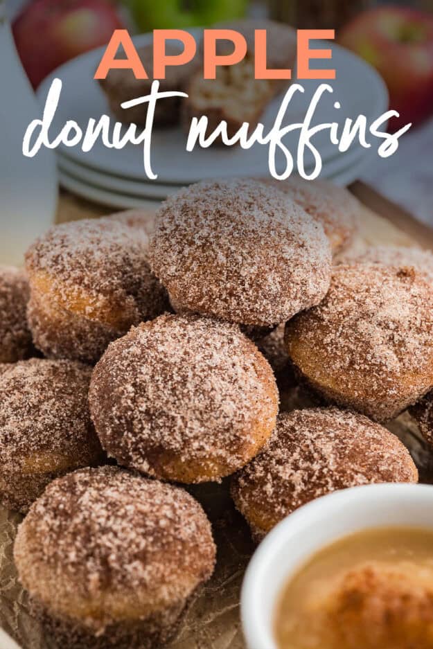 Applesauce donut muffins piled together.