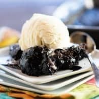 Rich, fudgy chocolate cobbler - it's a like a layer of gooey chocolate, topped with a brownie, and it's EASY!