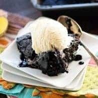 Rich, fudgy chocolate cobbler - it's a like a layer of gooey chocolate, topped with a brownie, and it's EASY!