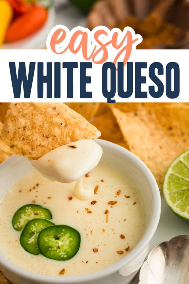 Easy queso dip dripping off chip.