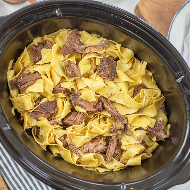 Savory Crock Pot Beef and Noodles | Buns In My Oven