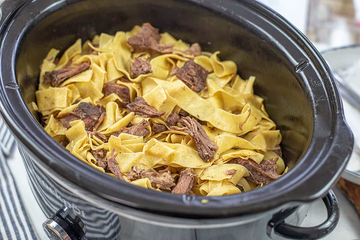 Savory Crock Pot Beef and Noodles | Buns In My Oven