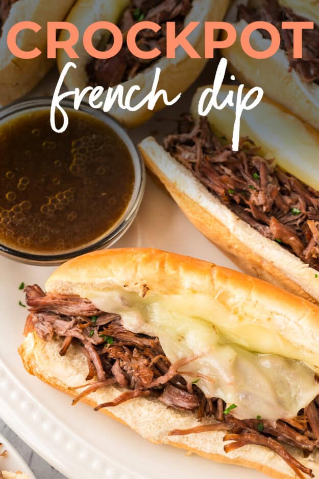 Slow cooker french dip on baking sheet.