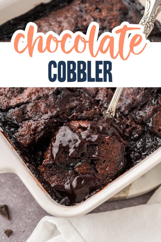 Chocolate cobbler in baking dish.