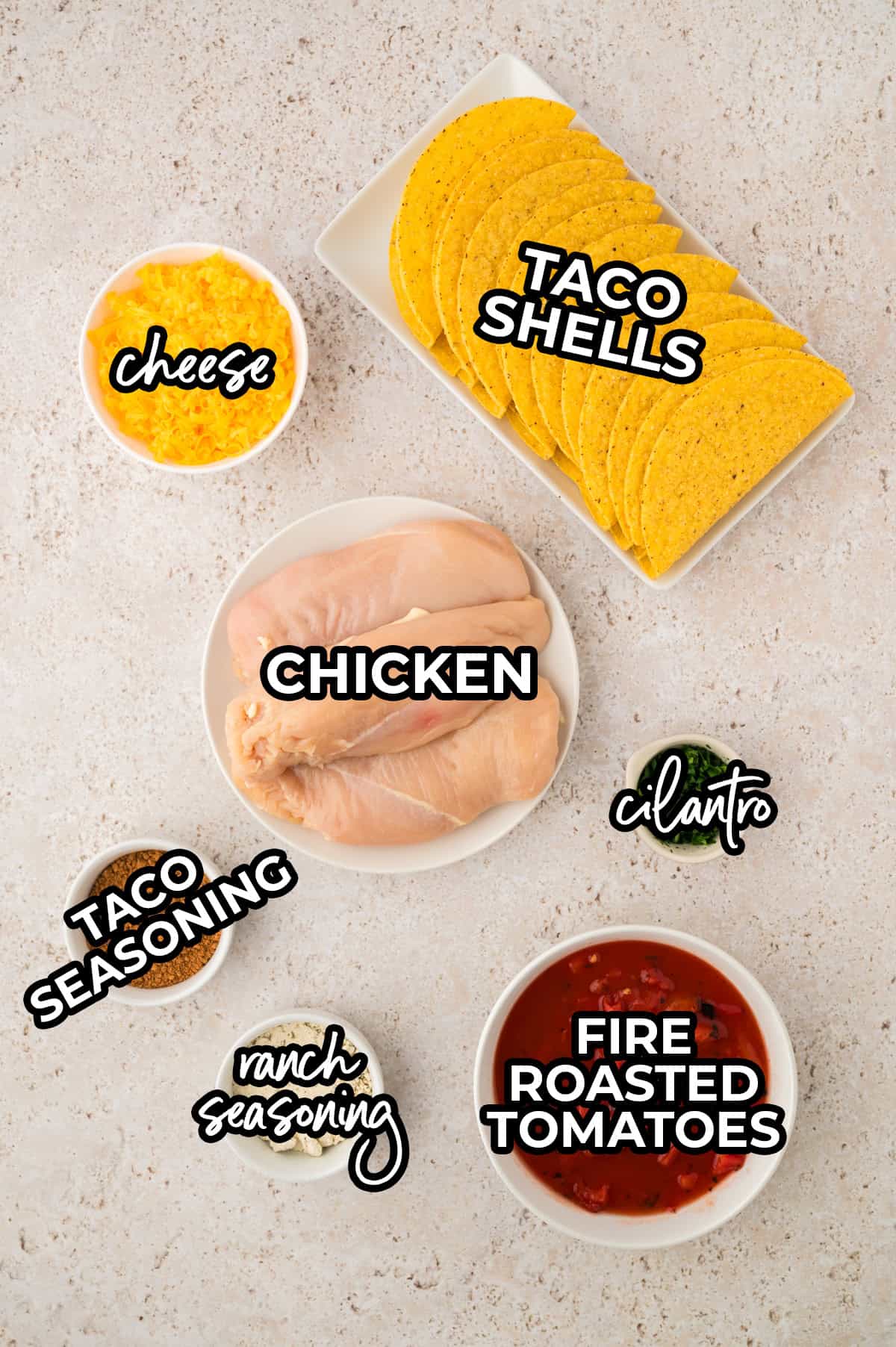 Ingredients for slow cooker chicken tacos recipe.