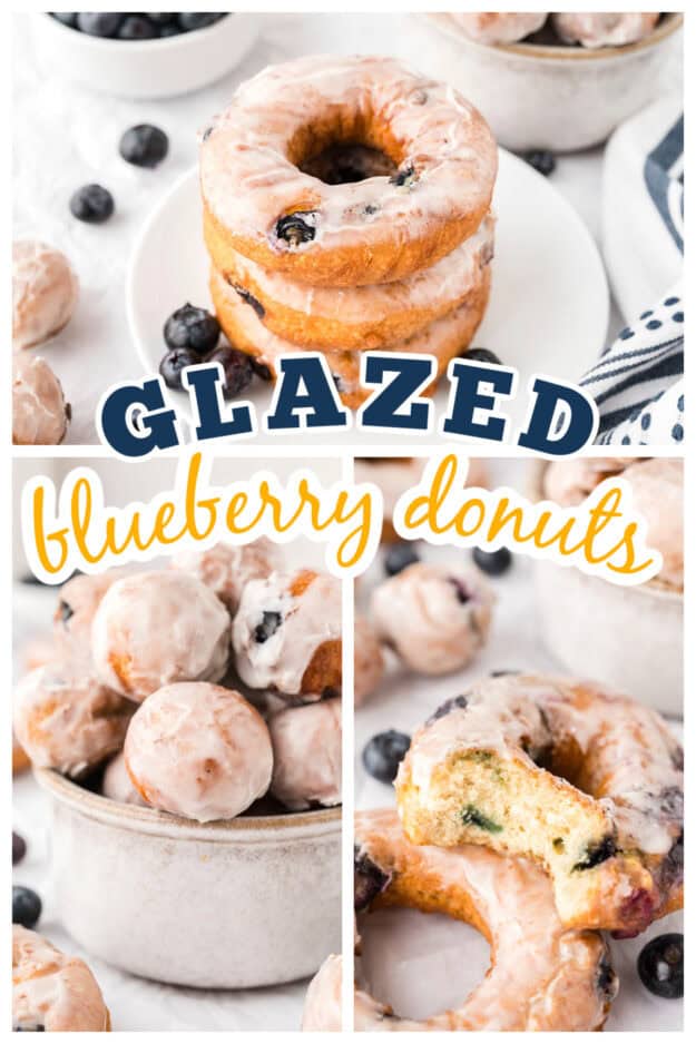 Collage of blueberry donut images.