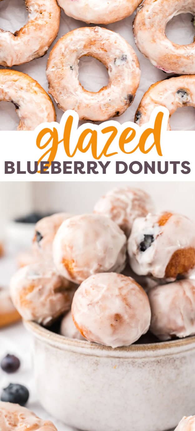 Collage of blueberry cake donut images.