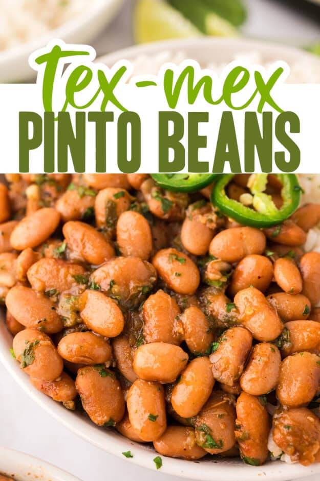 Tex-Mex pinto beans in bowl.
