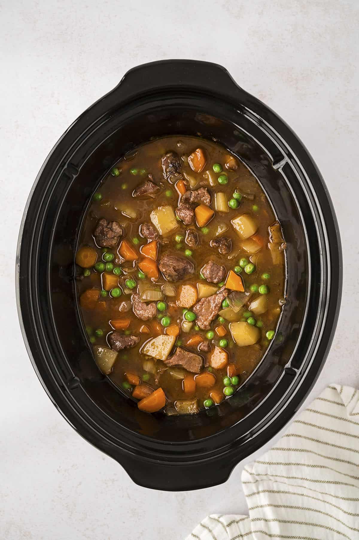 Beef stew in crockpot.