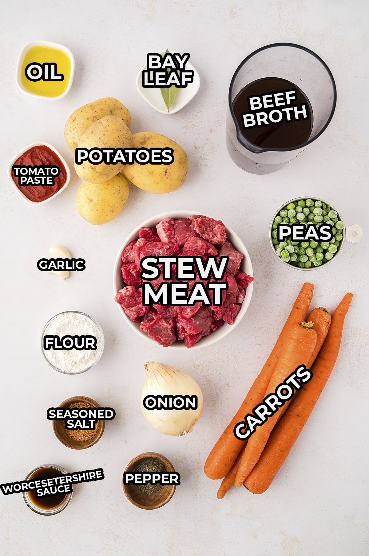 Ingredients for slow cooker beef stew recipe.