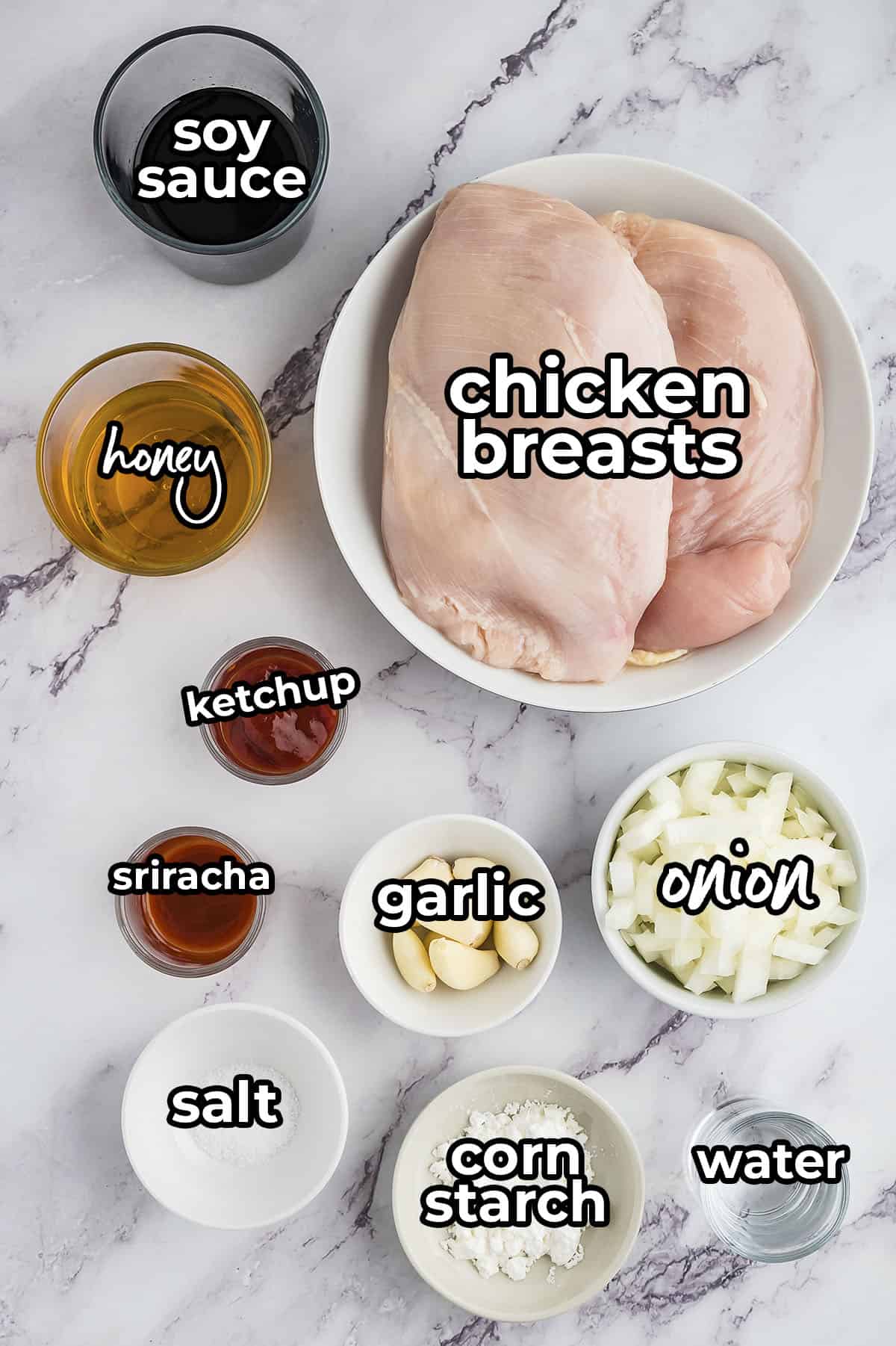 Ingredients for bourbon chicken recipe.