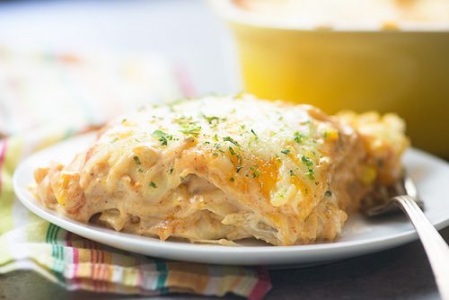 Chicken Enchilada Casserole - creamy cheesy enchilada perfection!